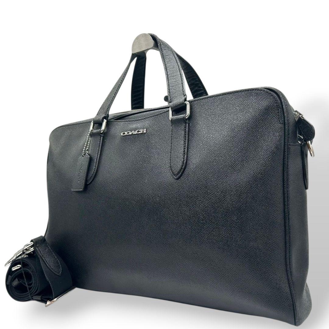 COACH コーチ ビジネスバッグ ブラック 黒 レザー 本革 2way トートバッグ ハンドバッグ ショルダーバッグ 斜め掛け可 自立可 シルバー金具 ロゴタグ C8173 高級感