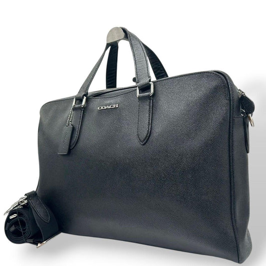 COACH コーチ ビジネスバッグ ブラック 黒 レザー 本革 2way トートバッグ ハンドバッグ ショルダーバッグ 斜め掛け可 自立可 シルバー金具 ロゴタグ C8173 高級感