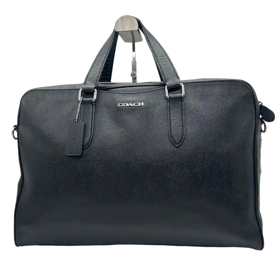 COACH コーチ ビジネスバッグ ブラック 黒 レザー 本革 2way トートバッグ ハンドバッグ ショルダーバッグ 斜め掛け可 自立可 シルバー金具 ロゴタグ C8173 高級感