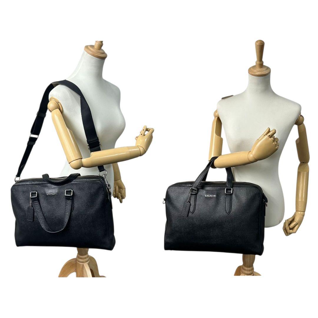 COACH コーチ ビジネスバッグ ブラック 黒 レザー 本革 2way トートバッグ ハンドバッグ ショルダーバッグ 斜め掛け可 自立可 シルバー金具 ロゴタグ C8173 高級感
