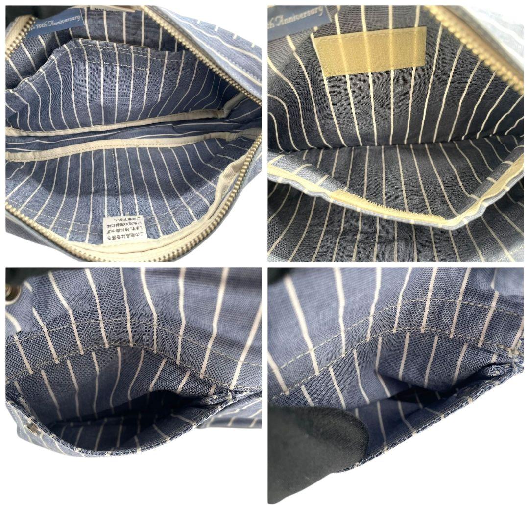 美品 ポーター ショルダーバッグ 水色 ブルー ヒッコリーストライプ ロゴ キャンバス 斜め掛け可 ウエストポーチ シルバー金具 PORTER オシャレ 本物保証 鑑定済 スピード発送