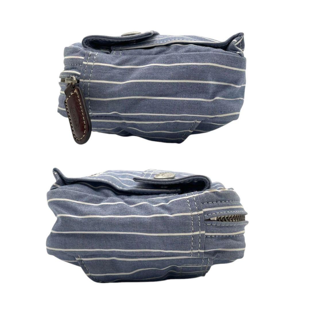 美品 ポーター ショルダーバッグ 水色 ブルー ヒッコリーストライプ ロゴ キャンバス 斜め掛け可 ウエストポーチ シルバー金具 PORTER オシャレ 本物保証 鑑定済 スピード発送