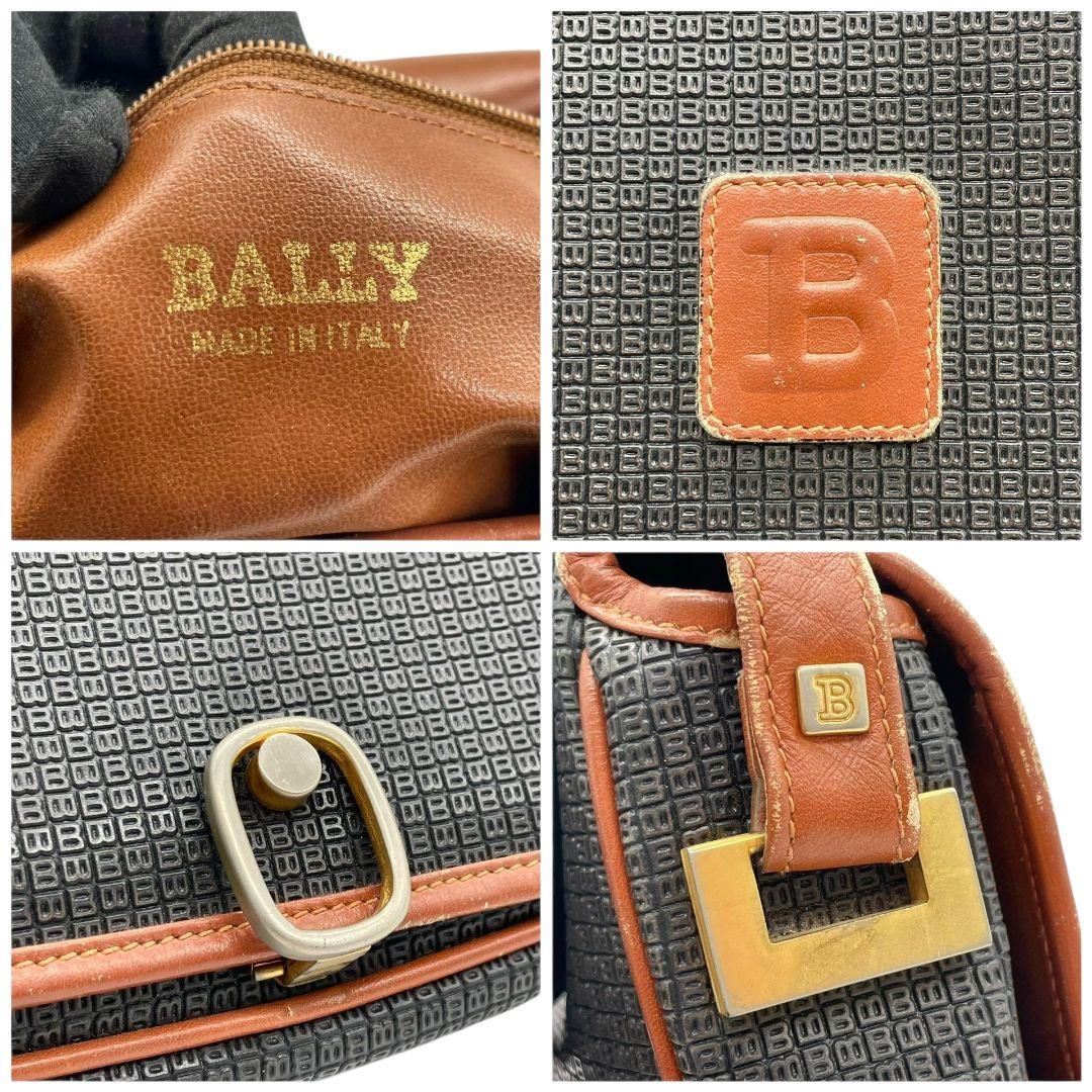 バリー ショルダーバッグ 黒 ブラック ブラウン 茶色 総柄 フラップ 斜め掛け可 PVC レザー 本革 シルバー金具 ゴールド金具 ロゴ BALLY おしゃれ 高級感 通勤 通学