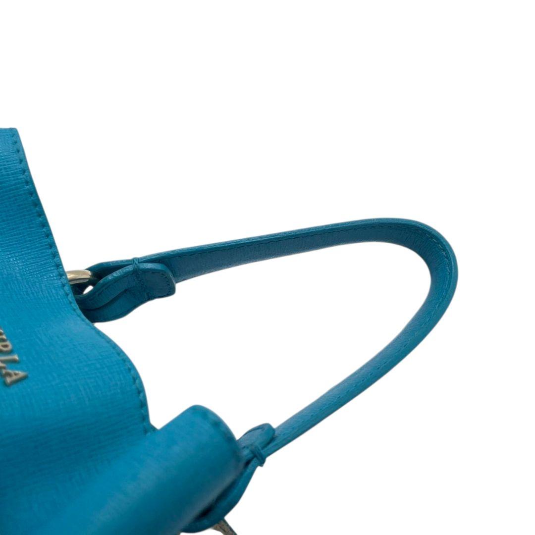 FURLA フルラ ショルダーバッグ バケツ型 巾着 2way 斜め掛け可 レザー 本革 ブルー系 ゴールド金具 ロゴ ハンドバッグ トート u14