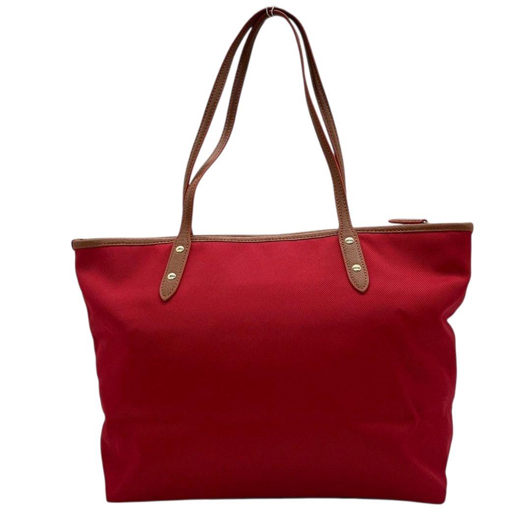 美品 コーチ トートバッグ 赤 A4収納 ワンショルダー キャンバス u16 ハンドバッグ 肩掛け可 肩かけ可 レッド レザー ゴールド金具 ロゴプレート ロゴタグ チャーム付き COACH F37237