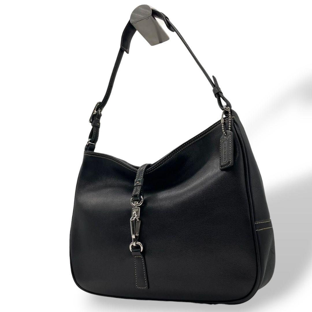 COACH コーチ ハンドバッグ ブラック 黒 ホーボー レザー 本革 トートバッグ ワンショルダー 肩掛け可 自立可 シルバー金具 ロゴチャーム A4収納 7778 u17 高級感