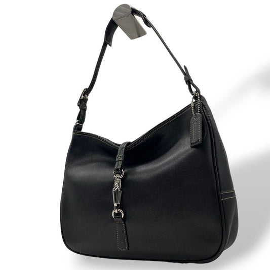 COACH コーチ ハンドバッグ ブラック 黒 ホーボー レザー 本革 トートバッグ ワンショルダー 肩掛け可 自立可 シルバー金具 ロゴチャーム A4収納 7778 u17 高級感