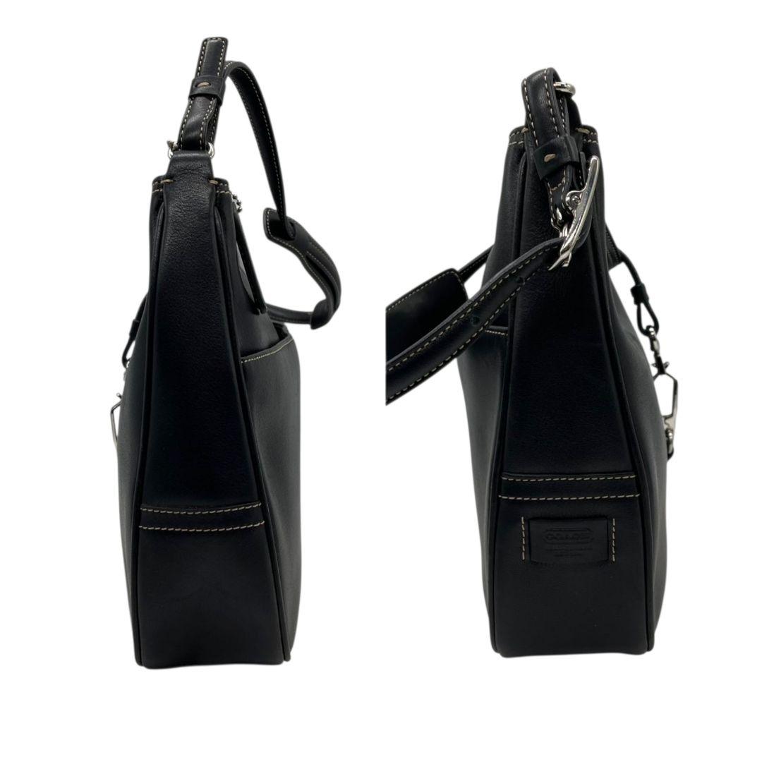 COACH コーチ ハンドバッグ ブラック 黒 ホーボー レザー 本革 トートバッグ ワンショルダー 肩掛け可 自立可 シルバー金具 ロゴチャーム A4収納 7778 u17 高級感