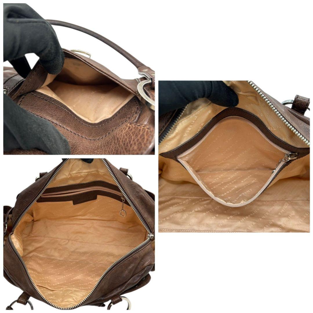 アンテプリマ ハンドバッグ ブラウン 茶 フラップ ターンロック スタッズ レザー 本革 トートバッグ 自立可 肩掛け可 肩かけ可 ワンショルダー シルバー金具 s34 ANTEPRIMA 上品 高級感