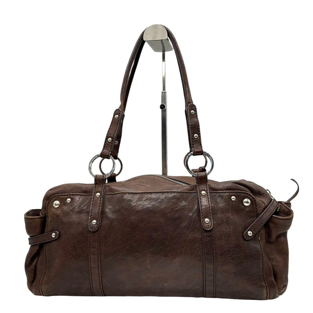 アンテプリマ ハンドバッグ ブラウン 茶 フラップ ターンロック スタッズ レザー 本革 トートバッグ 自立可 肩掛け可 肩かけ可 ワンショルダー シルバー金具 s34 ANTEPRIMA 上品 高級感