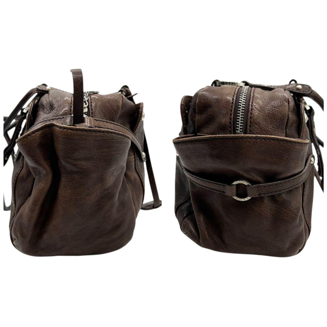 アンテプリマ ハンドバッグ ブラウン 茶 フラップ ターンロック スタッズ レザー 本革 トートバッグ 自立可 肩掛け可 肩かけ可 ワンショルダー シルバー金具 s34 ANTEPRIMA 上品 高級感