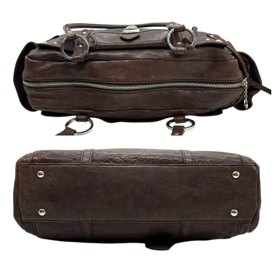 アンテプリマ ハンドバッグ ブラウン 茶 フラップ ターンロック スタッズ レザー 本革 トートバッグ 自立可 肩掛け可 肩かけ可 ワンショルダー シルバー金具 s34 ANTEPRIMA 上品 高級感