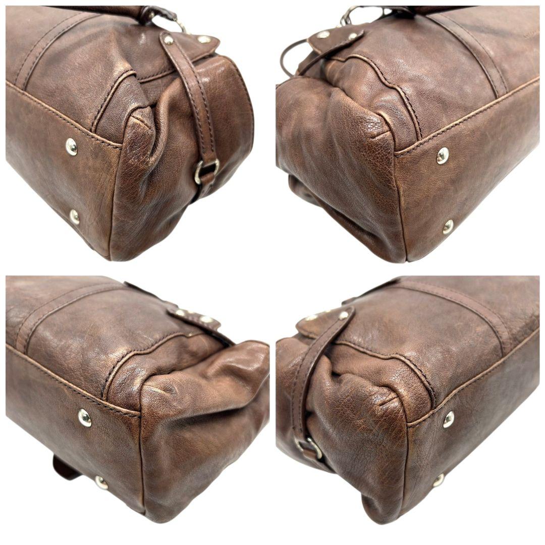 アンテプリマ ハンドバッグ ブラウン 茶 フラップ ターンロック スタッズ レザー 本革 トートバッグ 自立可 肩掛け可 肩かけ可 ワンショルダー シルバー金具 s34 ANTEPRIMA 上品 高級感