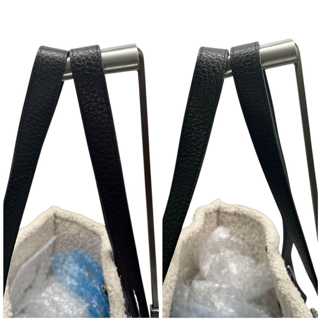 美品 フルラ トートバッグ 黒 ボア A4収納 レザー FURLA T6 本革 ハンドバッグ ブラック ロゴ ムートン 肩掛け可 ワンショルダー 自立可