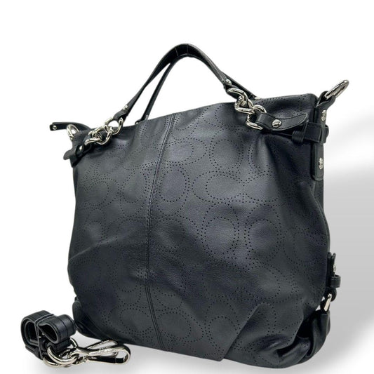 コーチ COACH ハンドバッグ ショルダーバッグ 2WAY トートバッグ 黒 ブラック オプアート パンチング チェーン A4収納 自立可 レザー 本革 シルバー金具 F16903 s18 レディース