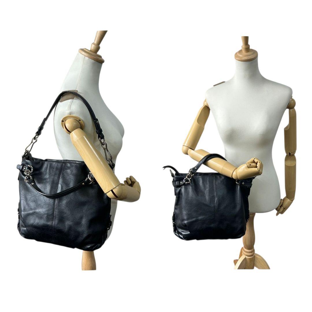 コーチ COACH ハンドバッグ ショルダーバッグ 2WAY トートバッグ 黒 ブラック オプアート パンチング チェーン A4収納 自立可 レザー 本革 シルバー金具 F16903 s18 レディース