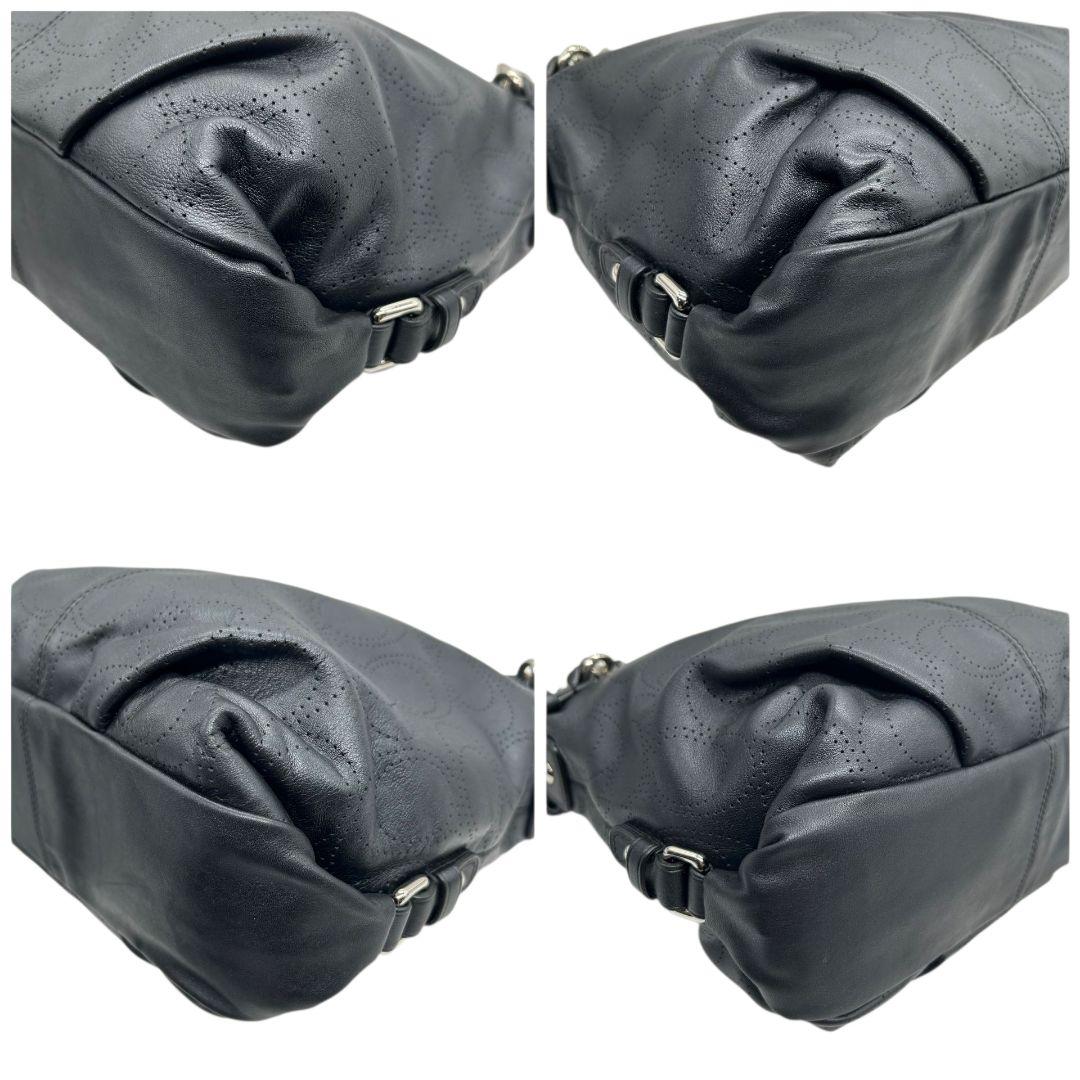 コーチ COACH ハンドバッグ ショルダーバッグ 2WAY トートバッグ 黒 ブラック オプアート パンチング チェーン A4収納 自立可 レザー 本革 シルバー金具 F16903 s18 レディース