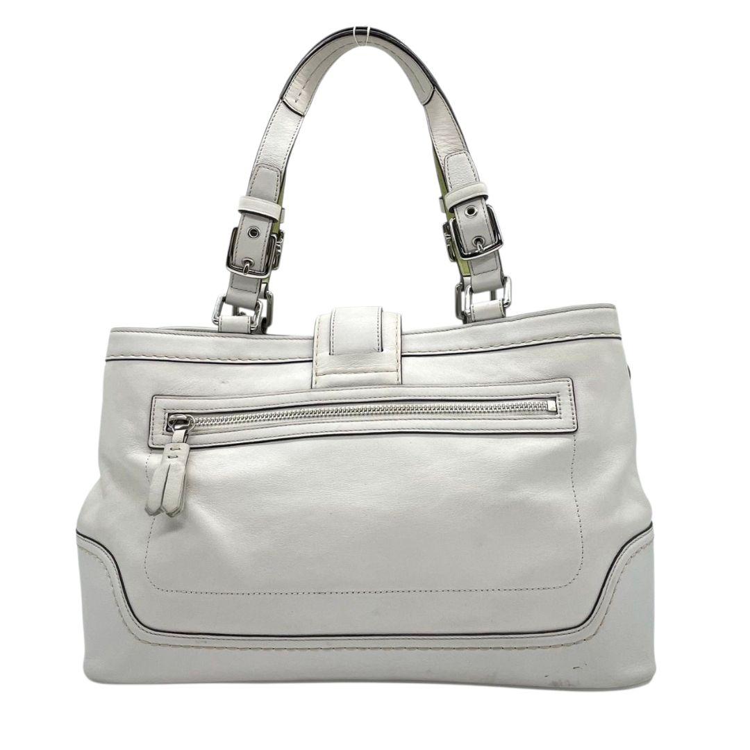 コーチ ハンドバッグ 白 バイカラー ワンショルダー レザー 本革 T2 トートバッグ COACH 肩掛け可 肩かけ可 シルバー金具 ロゴタグ F11345 ホワイト グリーン