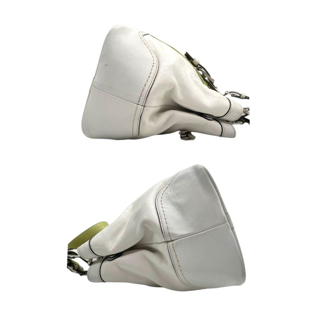 コーチ ハンドバッグ 白 バイカラー ワンショルダー レザー 本革 T2 トートバッグ COACH 肩掛け可 肩かけ可 シルバー金具 ロゴタグ F11345 ホワイト グリーン