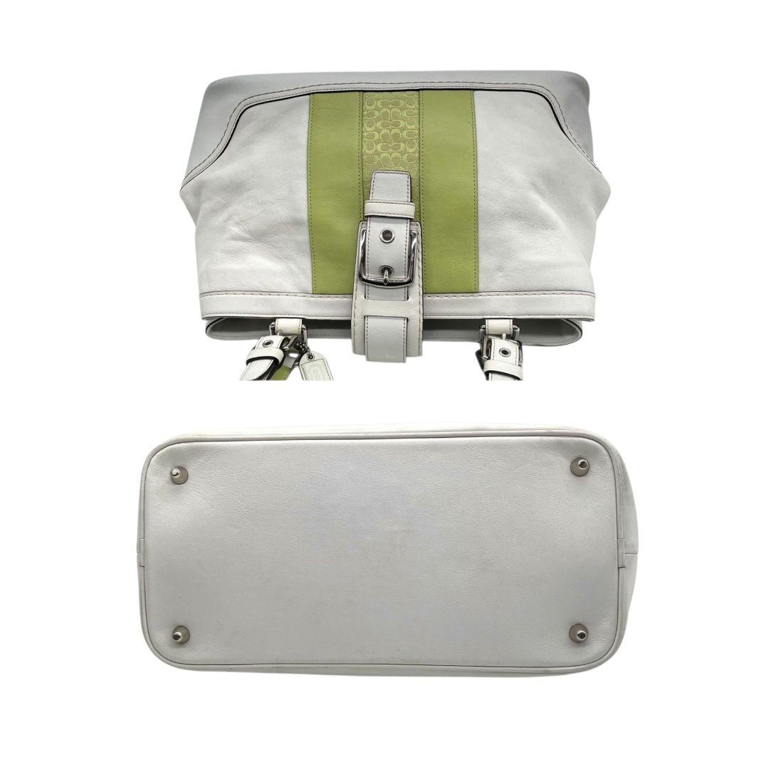 コーチ ハンドバッグ 白 バイカラー ワンショルダー レザー 本革 T2 トートバッグ COACH 肩掛け可 肩かけ可 シルバー金具 ロゴタグ F11345 ホワイト グリーン