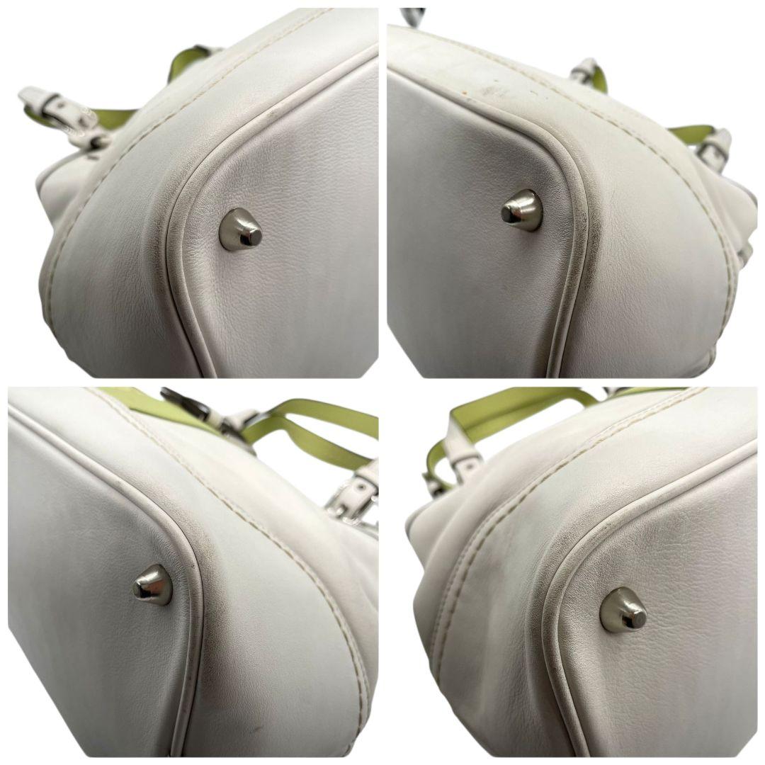 コーチ ハンドバッグ 白 バイカラー ワンショルダー レザー 本革 T2 トートバッグ COACH 肩掛け可 肩かけ可 シルバー金具 ロゴタグ F11345 ホワイト グリーン