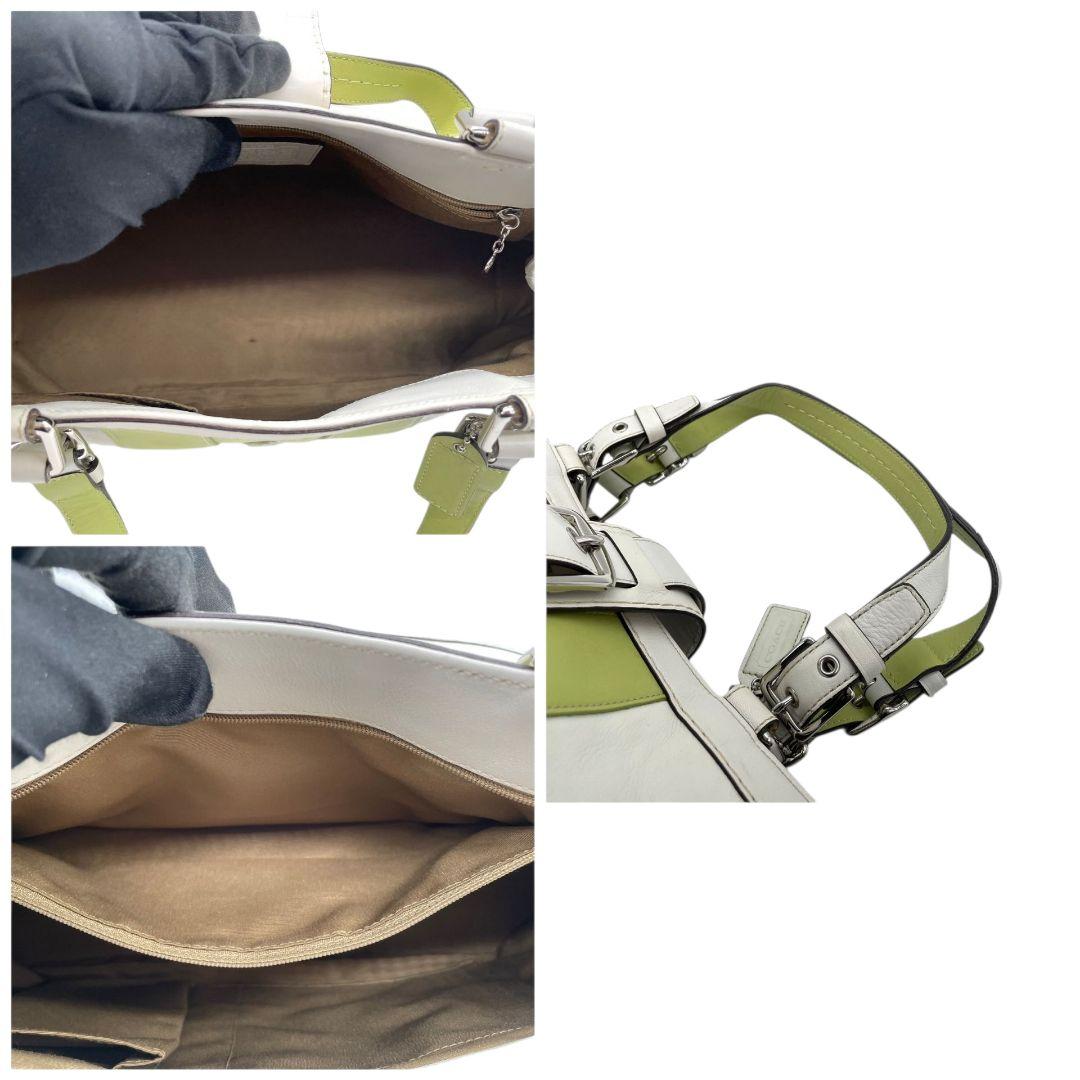 コーチ ハンドバッグ 白 バイカラー ワンショルダー レザー 本革 T2 トートバッグ COACH 肩掛け可 肩かけ可 シルバー金具 ロゴタグ F11345 ホワイト グリーン