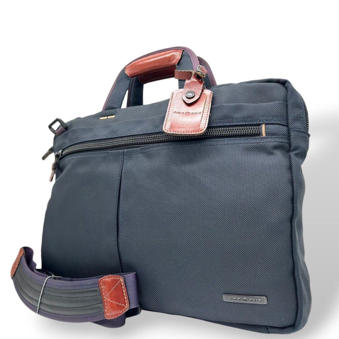 エースジーン ビジネスバッグ ブルー ロゴ 2way A4収納 トートバッグ ハンドバッグ ショルダーバッグ 斜め掛け可 キャンバス X2 ACE GENE