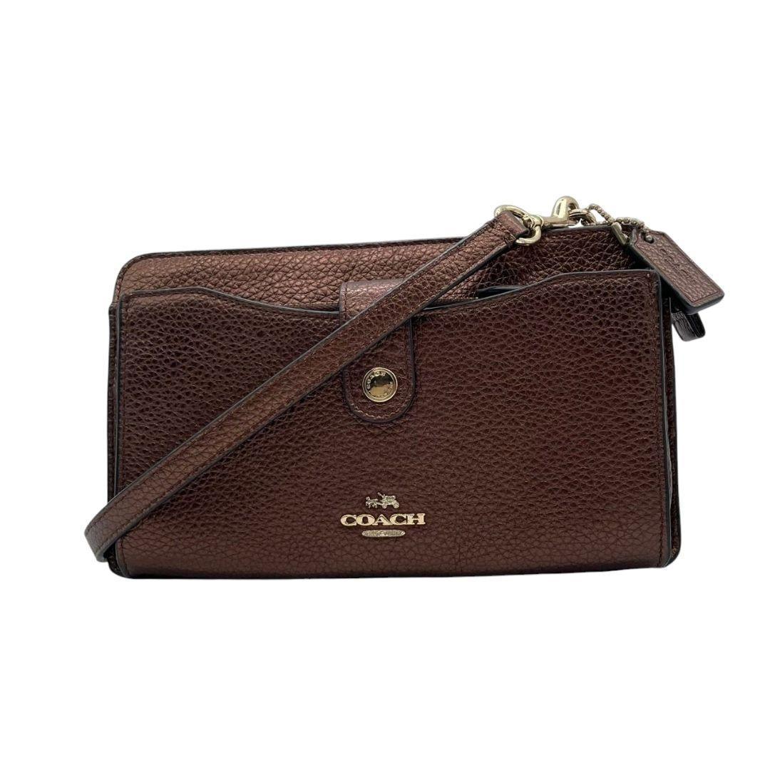 コーチ ショルダーバッグ ピンクゴールド レザー ペブルド フラップ 斜め掛け可 ウォレットバッグ クロスボディ ゴールド金具 本革 COACH ロゴ s15