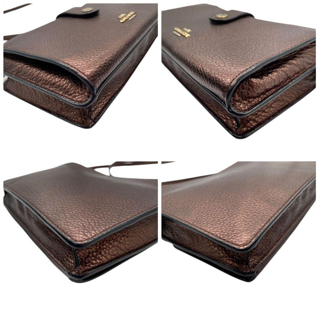 コーチ ショルダーバッグ ピンクゴールド レザー ペブルド フラップ 斜め掛け可 ウォレットバッグ クロスボディ ゴールド金具 本革 COACH ロゴ s15