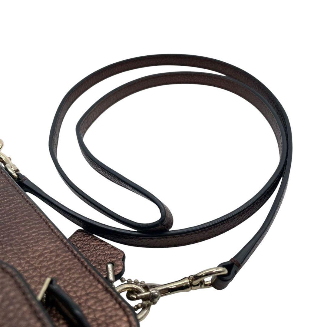 コーチ ショルダーバッグ ピンクゴールド レザー ペブルド フラップ 斜め掛け可 ウォレットバッグ クロスボディ ゴールド金具 本革 COACH ロゴ s15