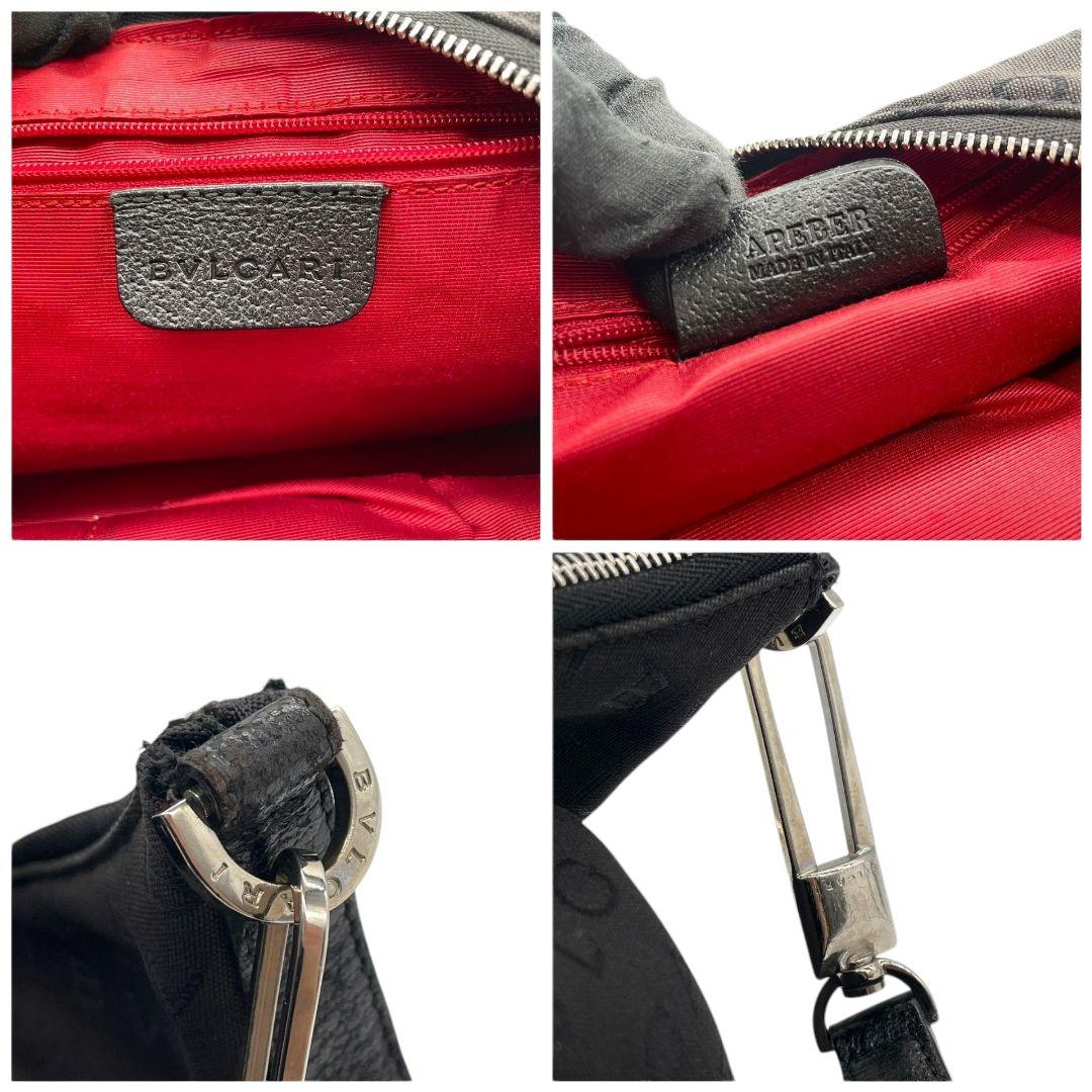 美品 ブルガリ ショルダーバッグ 黒 ブラック ロゴマニア キャンバス チェーン ワンショル 自立可 シルバー金具 本物保証 鑑定済 オシャレ BVLGARI s9