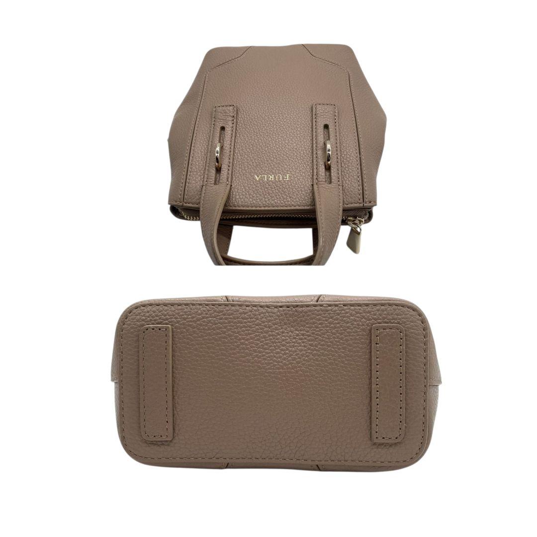 フルラ 2way レザー ハンドバッグ グレージュ ショルダーバッグ トートバッグ 斜め掛け可 ゴールド金具 ロゴプレート 本革