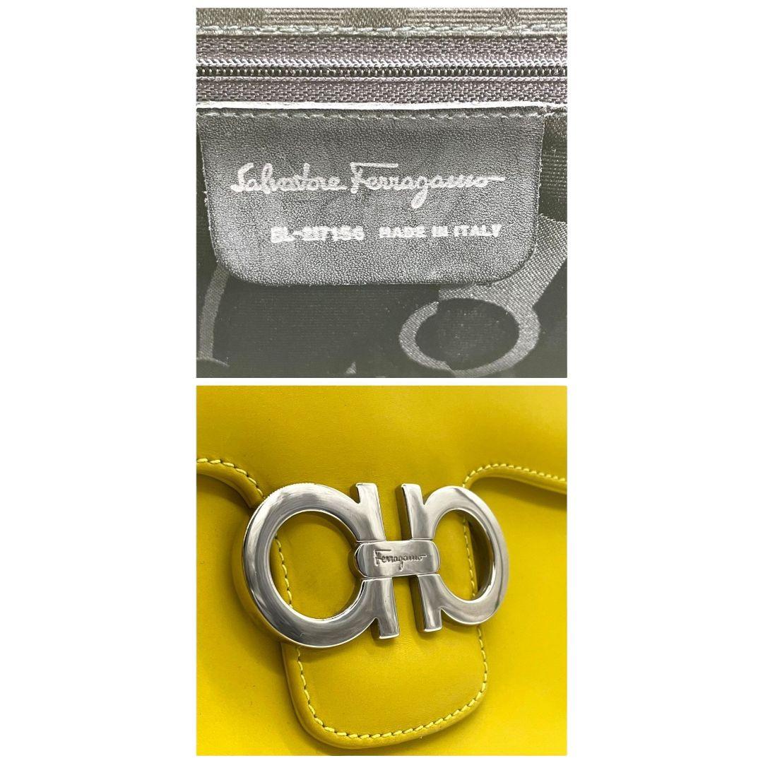 Salvatore Ferragamo フェラガモ ハンドバッグ イエロー 黄 ガンチーニ フラップ ワンショルダー トートバッグ レザー 本革 肩掛け可 シルバー金具 BL-217155 M 上品 高級感