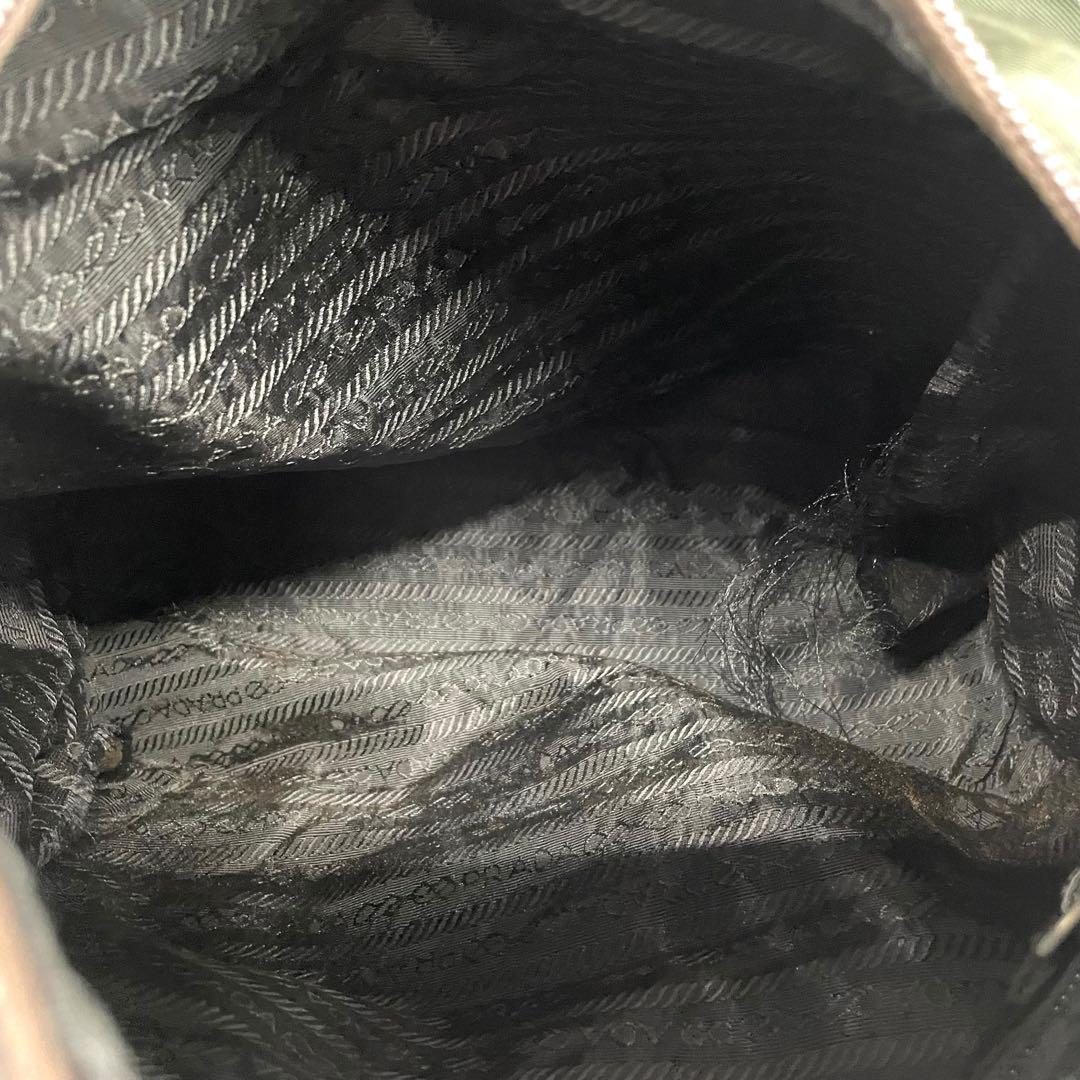 プラダ テスートナイロン ハンドバッグ 三角ロゴ カーキ グリーン トライアングル トートバッグ コンパクト ナイロン シルバー金具 PRADA レディース