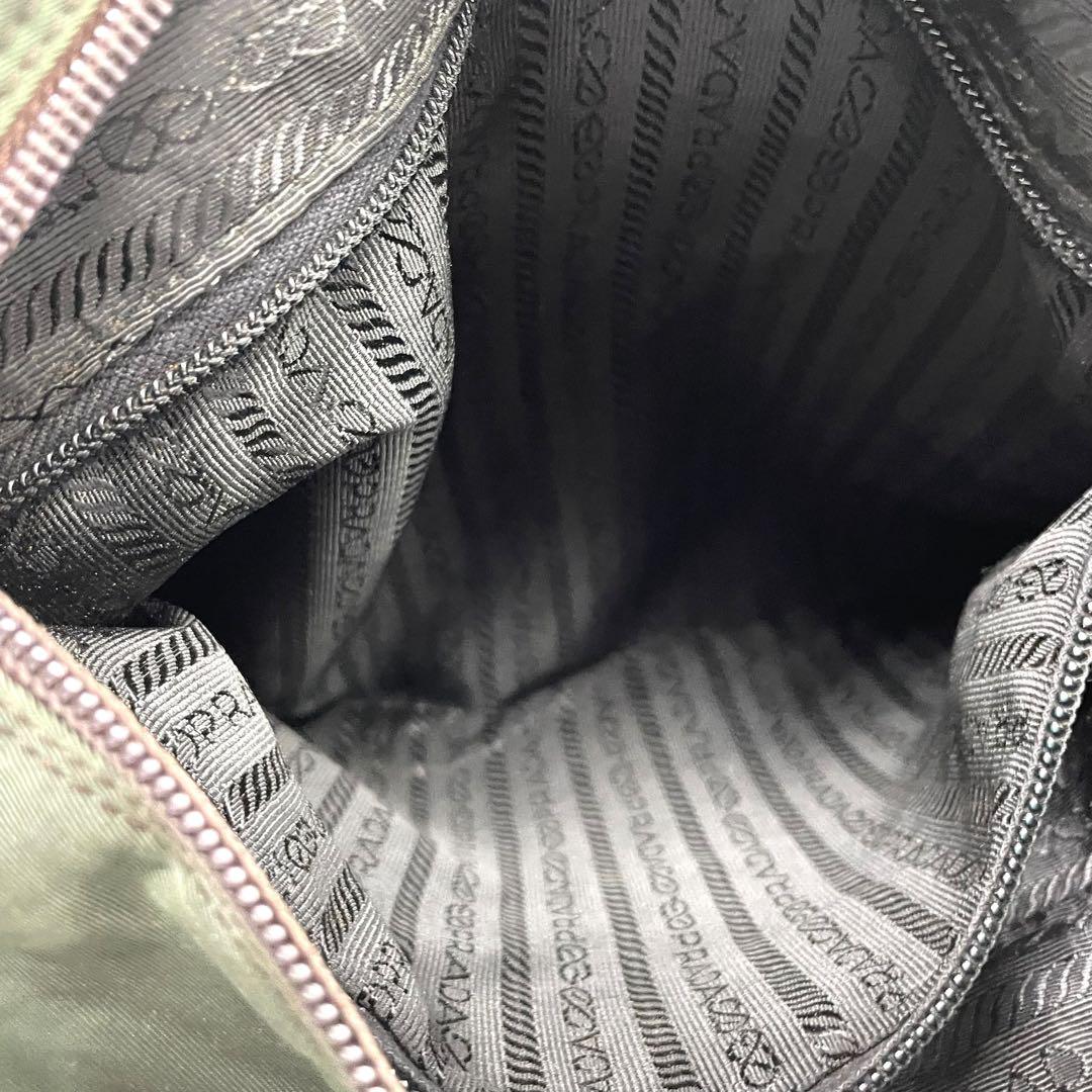 プラダ テスートナイロン ハンドバッグ 三角ロゴ カーキ グリーン トライアングル トートバッグ コンパクト ナイロン シルバー金具 PRADA レディース