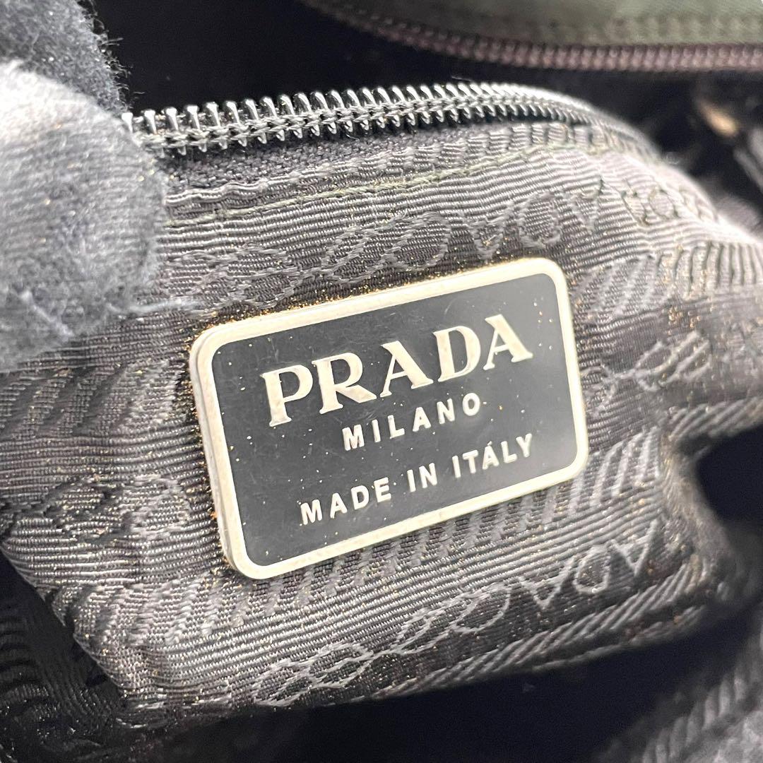 プラダ テスートナイロン ハンドバッグ 三角ロゴ カーキ グリーン トライアングル トートバッグ コンパクト ナイロン シルバー金具 PRADA レディース