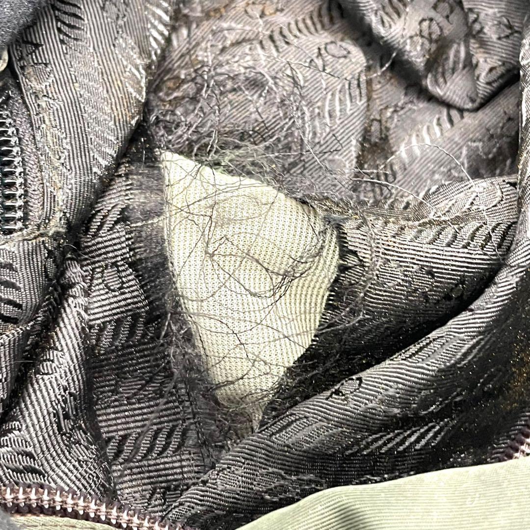 プラダ テスートナイロン ハンドバッグ 三角ロゴ カーキ グリーン トライアングル トートバッグ コンパクト ナイロン シルバー金具 PRADA レディース