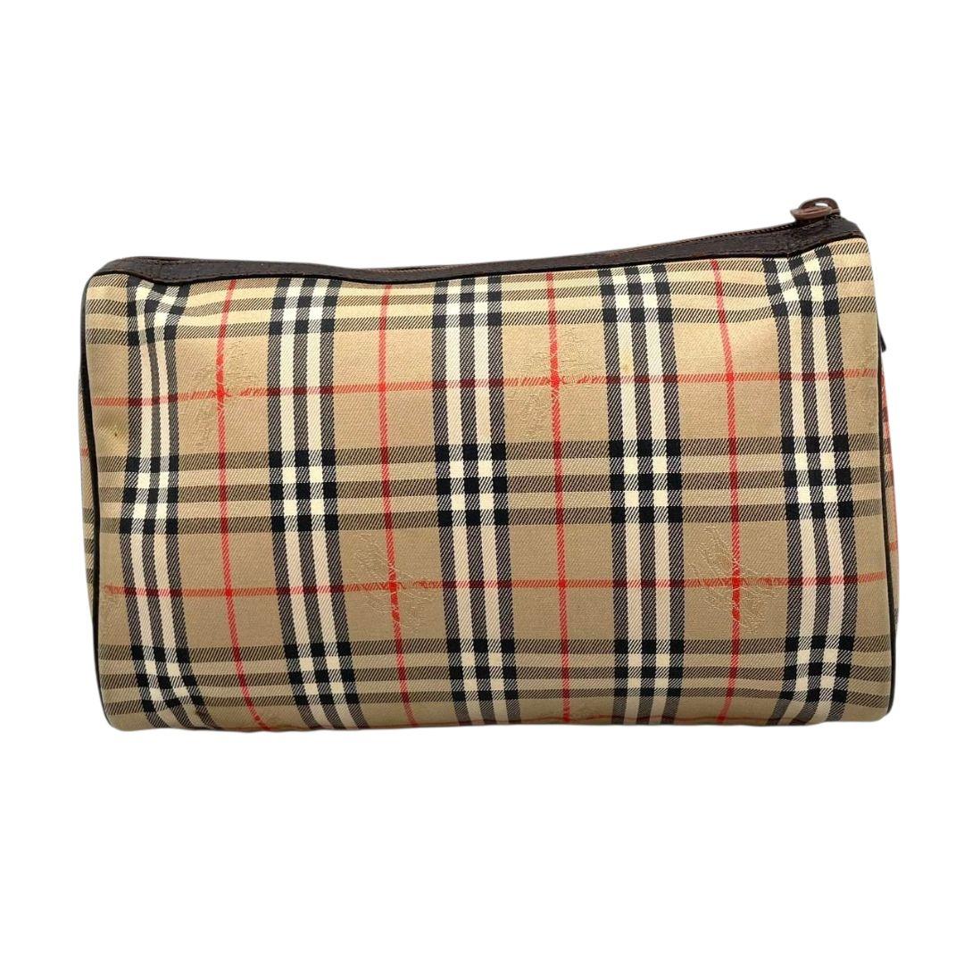 バーバリー Burberrys ポーチ ベージュ ノバチェック ホースロゴ セカンドバッグ クラッチバッグ キャンバス レザー 本革 ロゴプレート T1 レディース