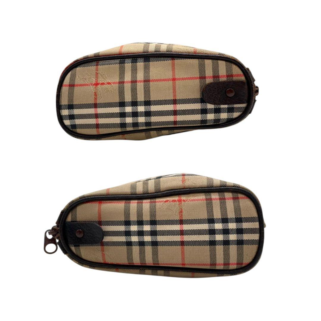 バーバリー Burberrys ポーチ ベージュ ノバチェック ホースロゴ セカンドバッグ クラッチバッグ キャンバス レザー 本革 ロゴプレート T1 レディース