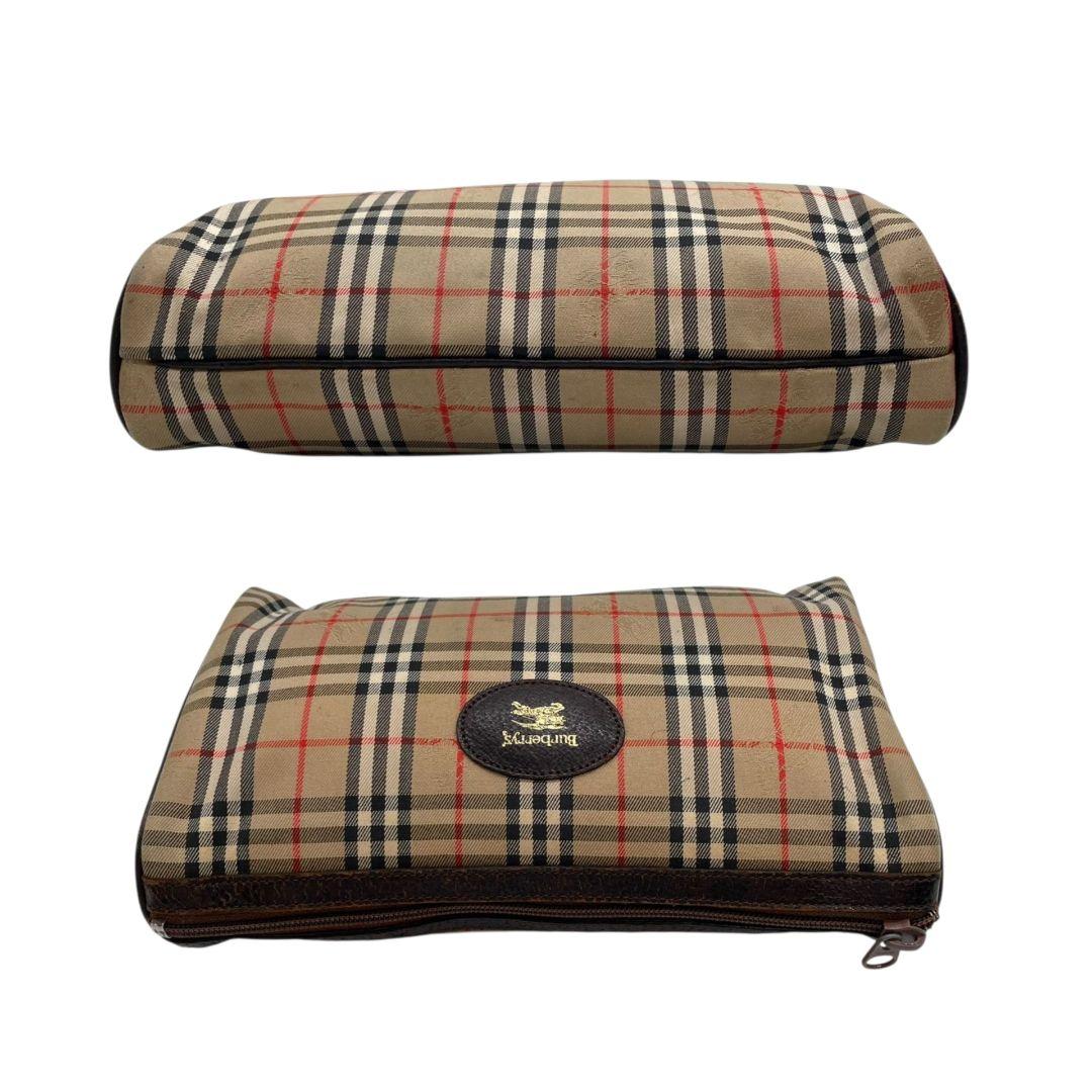 バーバリー Burberrys ポーチ ベージュ ノバチェック ホースロゴ セカンドバッグ クラッチバッグ キャンバス レザー 本革 ロゴプレート T1 レディース