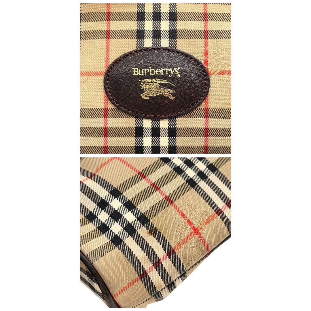 バーバリー Burberrys ポーチ ベージュ ノバチェック ホースロゴ セカンドバッグ クラッチバッグ キャンバス レザー 本革 ロゴプレート T1 レディース