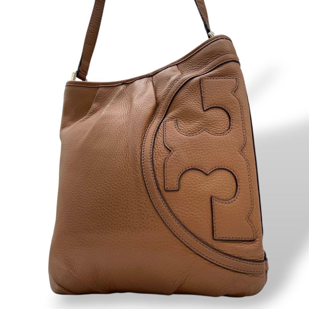 トリーバーチ ショルダーバッグ 茶 マックグロー デカロゴ レザー ロゴ u10 斜め掛け可 トートバッグ ハンドバッグ ブラウン ゴールド金具 本革 TORY BURCH