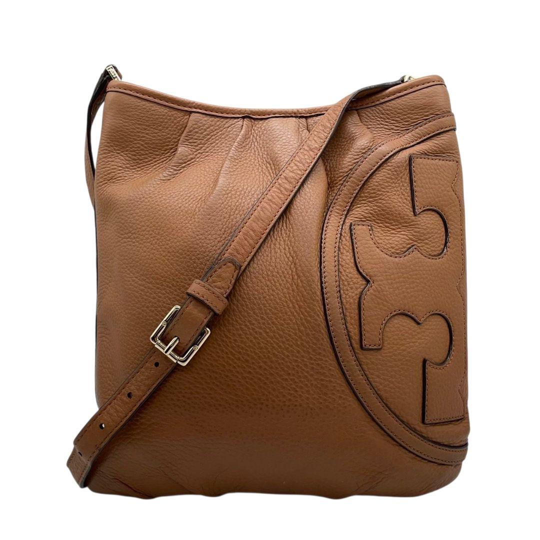 トリーバーチ ショルダーバッグ 茶 マックグロー デカロゴ レザー ロゴ u10 斜め掛け可 トートバッグ ハンドバッグ ブラウン ゴールド金具 本革 TORY BURCH