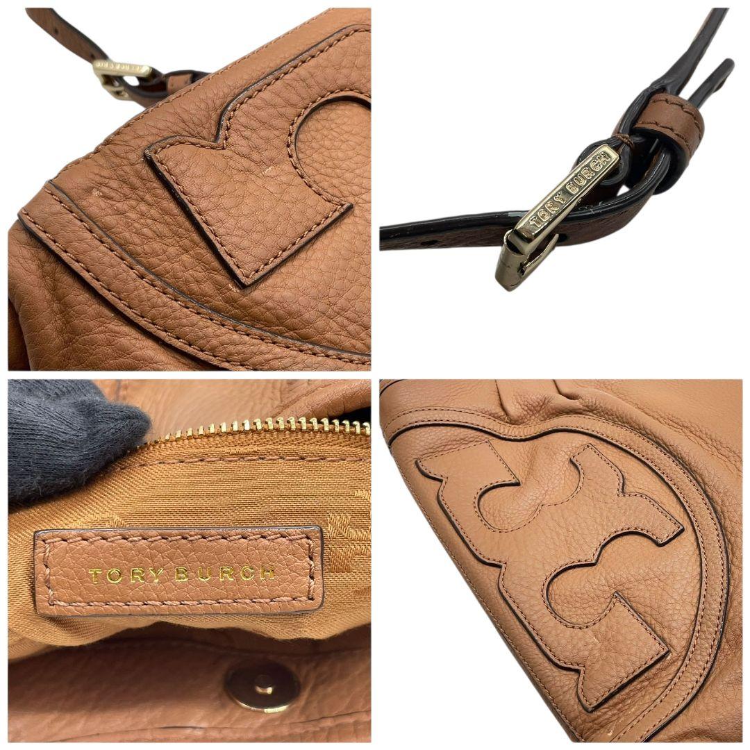 トリーバーチ ショルダーバッグ 茶 マックグロー デカロゴ レザー ロゴ u10 斜め掛け可 トートバッグ ハンドバッグ ブラウン ゴールド金具 本革 TORY BURCH