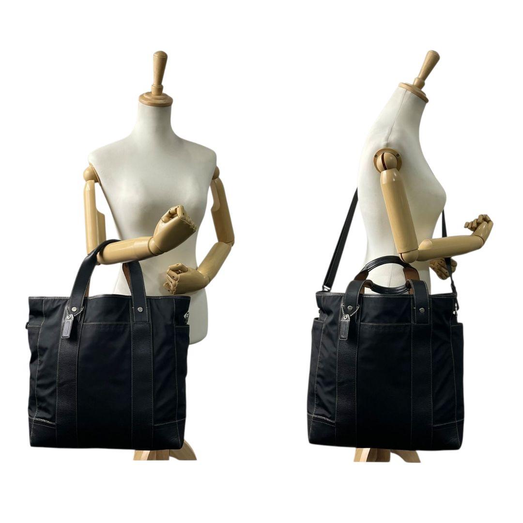 コーチ COACH トートバッグ ショルダーバッグ 2way 黒 ブラック キャンバス レザー 本革 A4収納可 ロゴタグ シルバー金具 J1082-F05364
