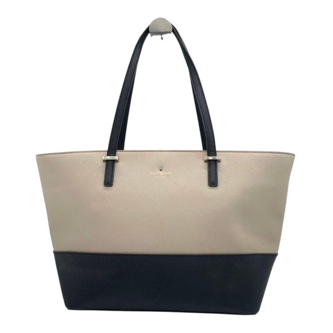 ケイトスペード トートバッグ グレージュ 黒 ブラック バイカラー ワンショルダー A4収納可 ハンドバッグ 肩掛け可 レザー 本革 ゴールド金具 ロゴ おしゃれ 通勤 通学