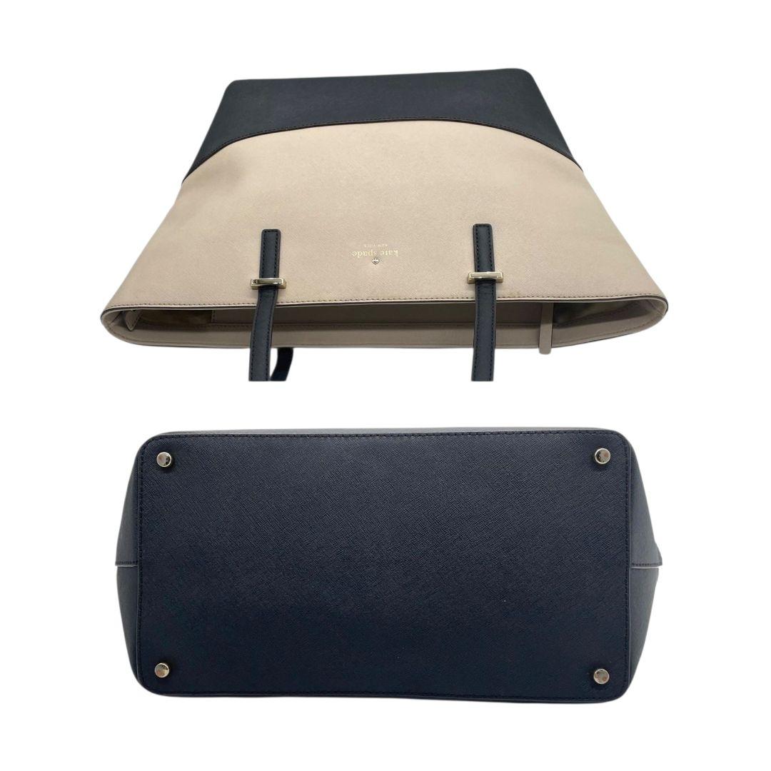 ケイトスペード トートバッグ グレージュ 黒 ブラック バイカラー ワンショルダー A4収納可 ハンドバッグ 肩掛け可 レザー 本革 ゴールド金具 ロゴ おしゃれ 通勤 通学