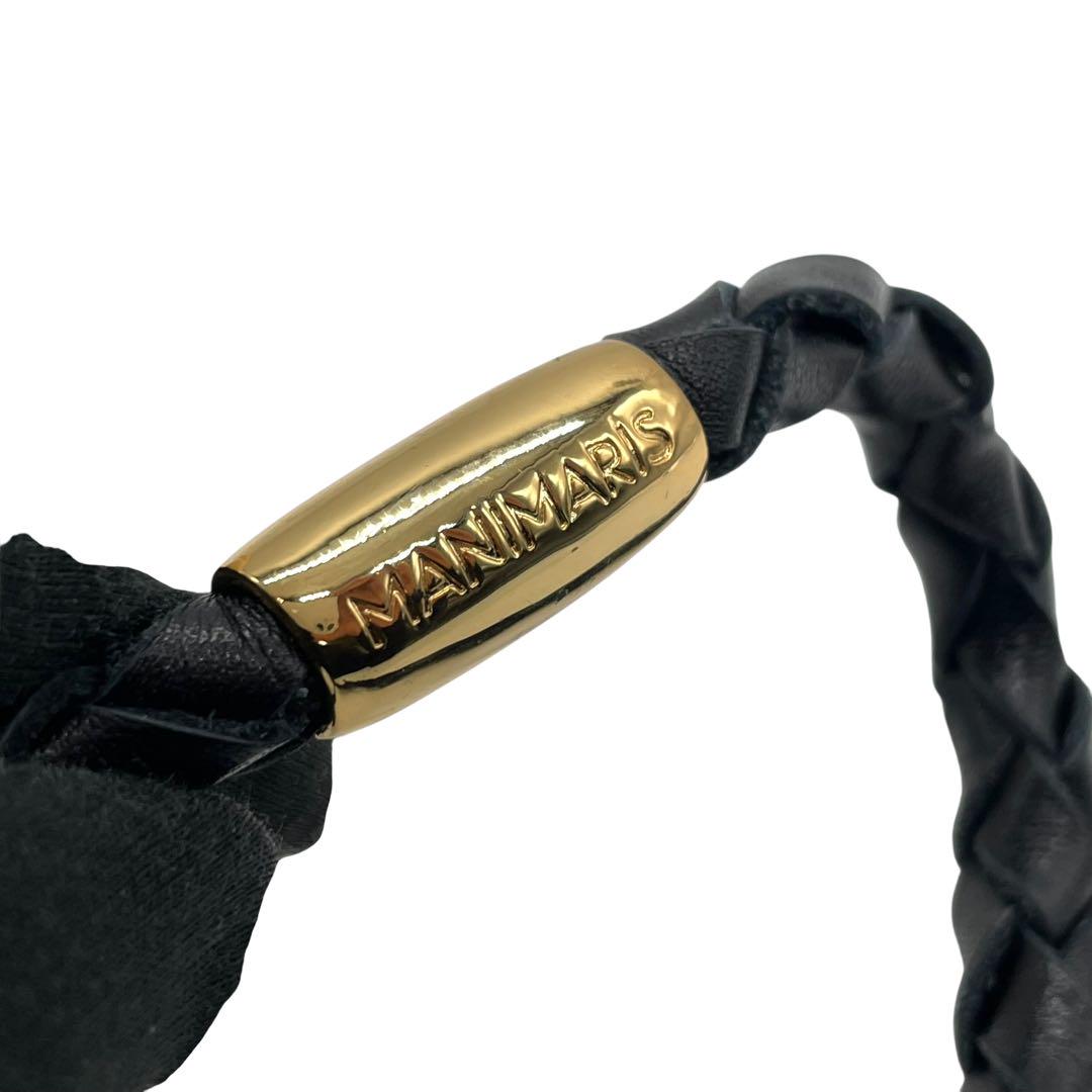 美品 マニマリス フルムーンバスケット かごバッグ 丸型 ショルダーバッグ クロスボディー 牛革ベルト付き コンパクト ベージュ ブラック ゴールド金具 MANIMARIS レディース