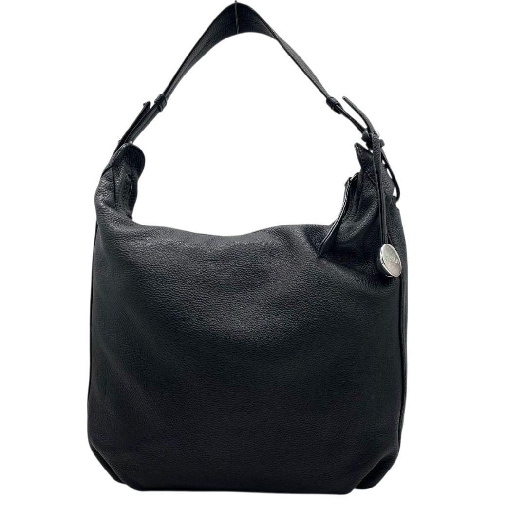 フルラ ハンドバッグ 黒 ホーボー ワンショルダー レザー 本革 トートバッグ 肩掛け可 肩かけ可 シルバー金具 ロゴプレート チャーム付き FURLA u11 ブラック 上品 高級感