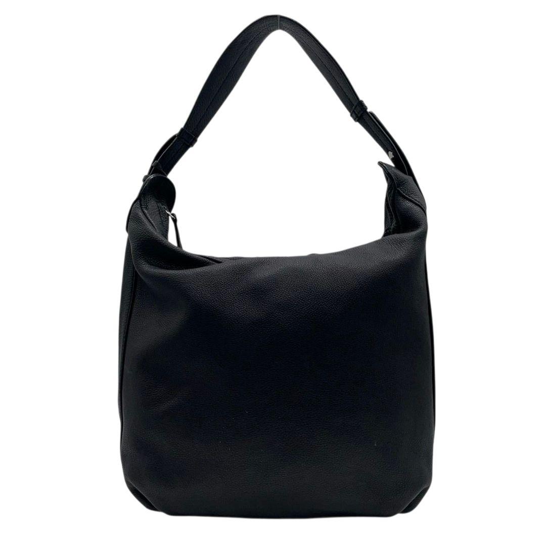 フルラ ハンドバッグ 黒 ホーボー ワンショルダー レザー 本革 トートバッグ 肩掛け可 肩かけ可 シルバー金具 ロゴプレート チャーム付き FURLA u11 ブラック 上品 高級感